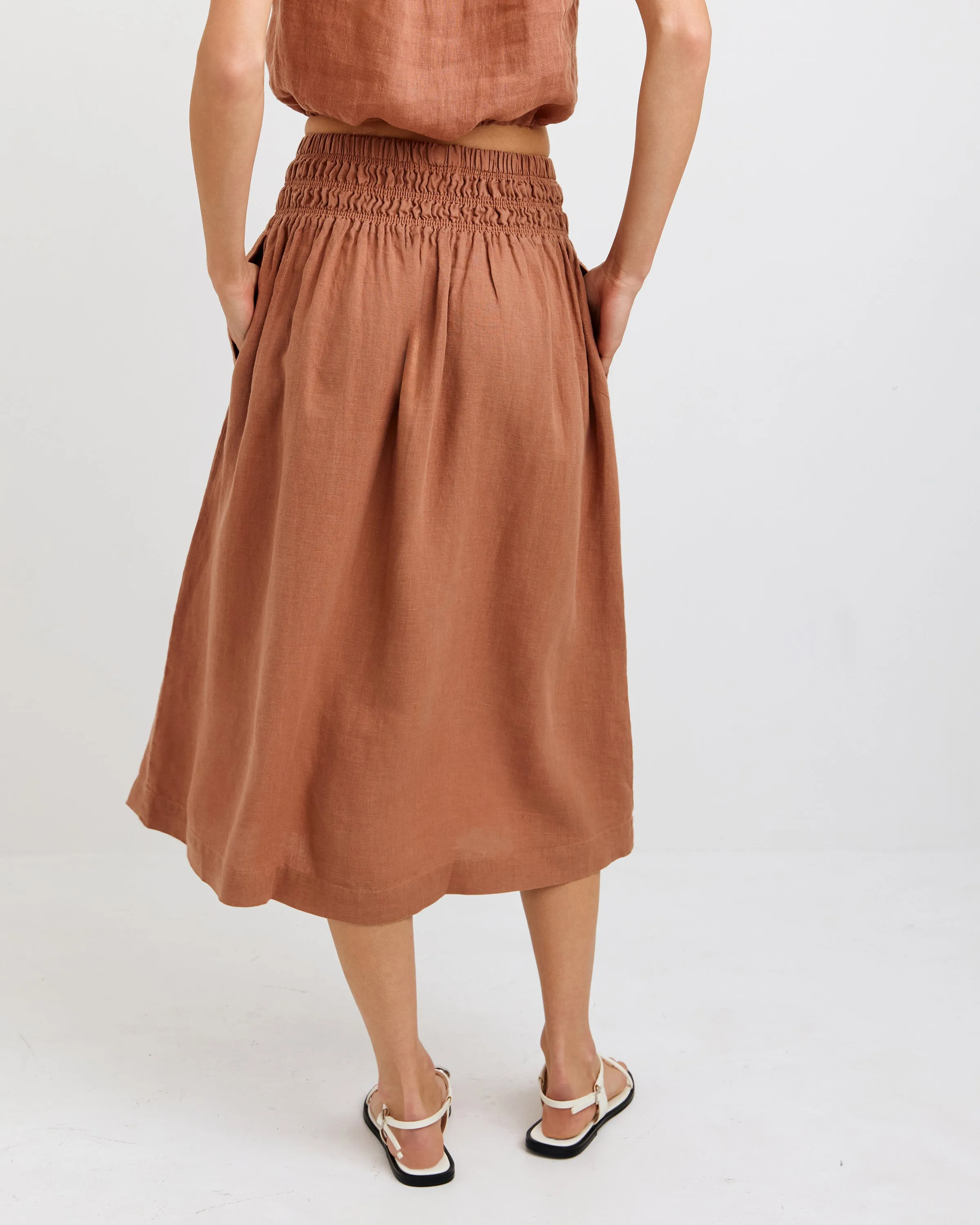 Smocked Waist Gathered Skirt - Coastal Brown sold by Bella Dahl product image thumbnail 4
