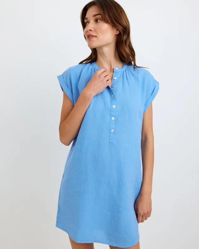Cap Sleeve Henley Dress - Riviera Blue sold by Bella Dahl