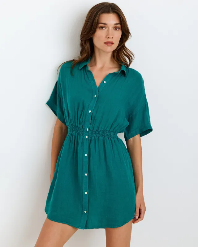Smocked Short Sleeve Dress - Teal Green sold by Bella Dahl