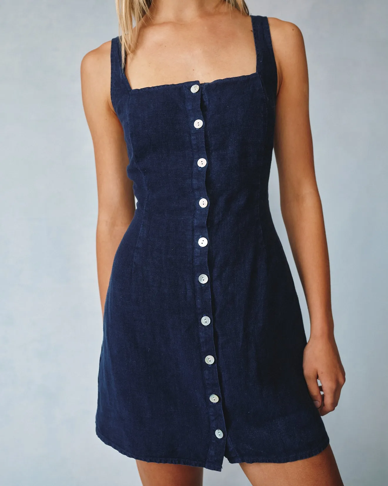 Square Neck Button Front Mini Dress - Italian Navy sold by Bella Dahl product image thumbnail 3