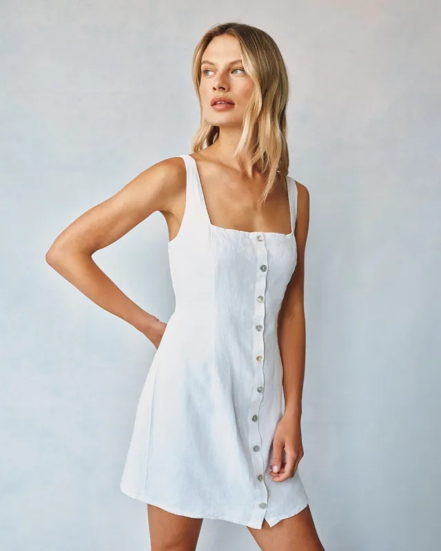 Square Neck Button Front Mini Dress - White sold by Bella Dahl