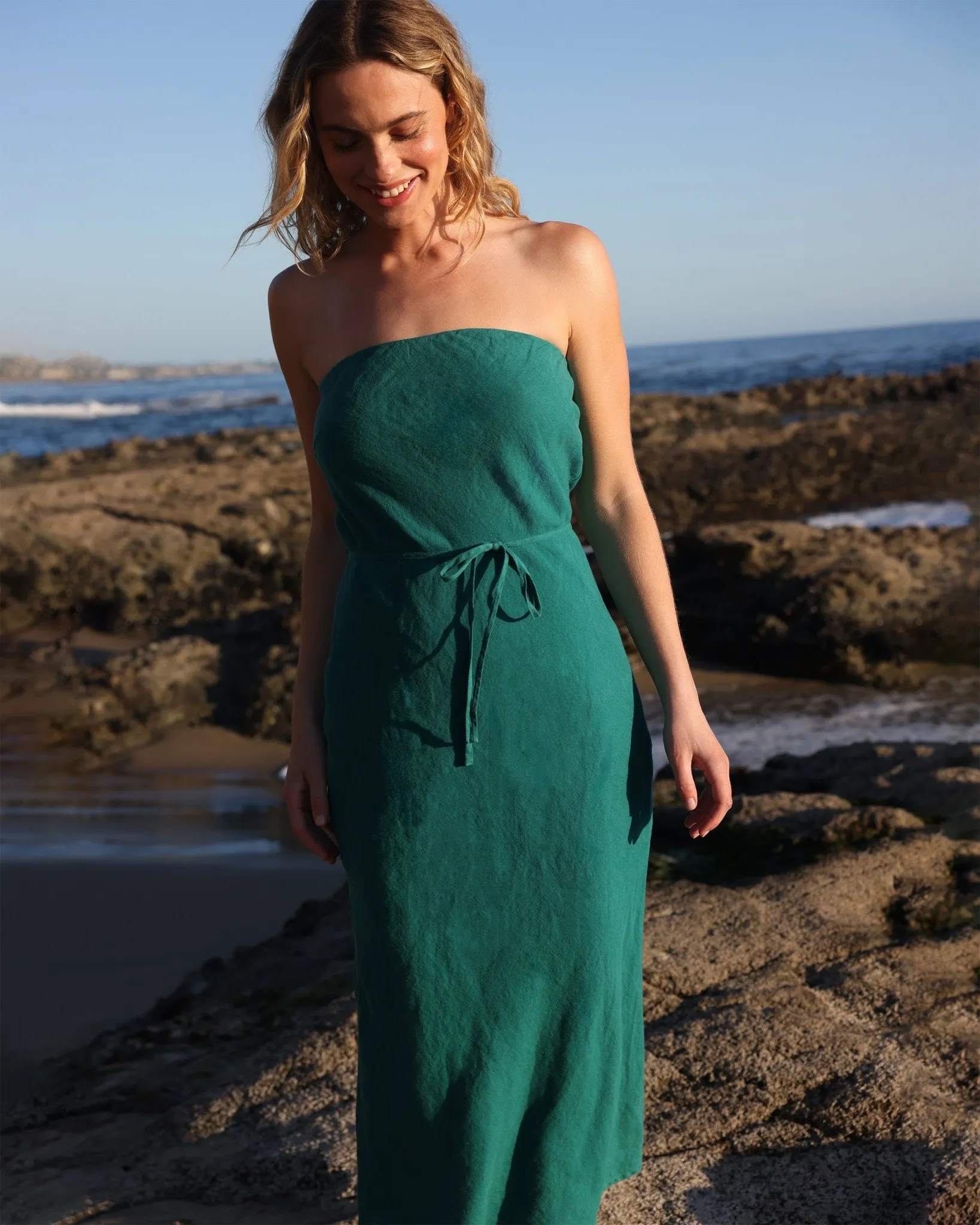 Strapless Bias Maxi Dress - Teal Green sold by Bella Dahl