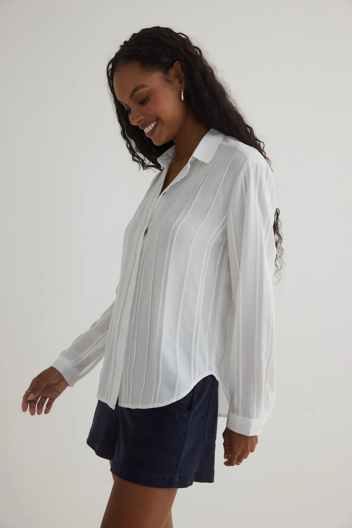 Pintuck Hidden Placket Shirt - White sold by Bella Dahl product image thumbnail 3