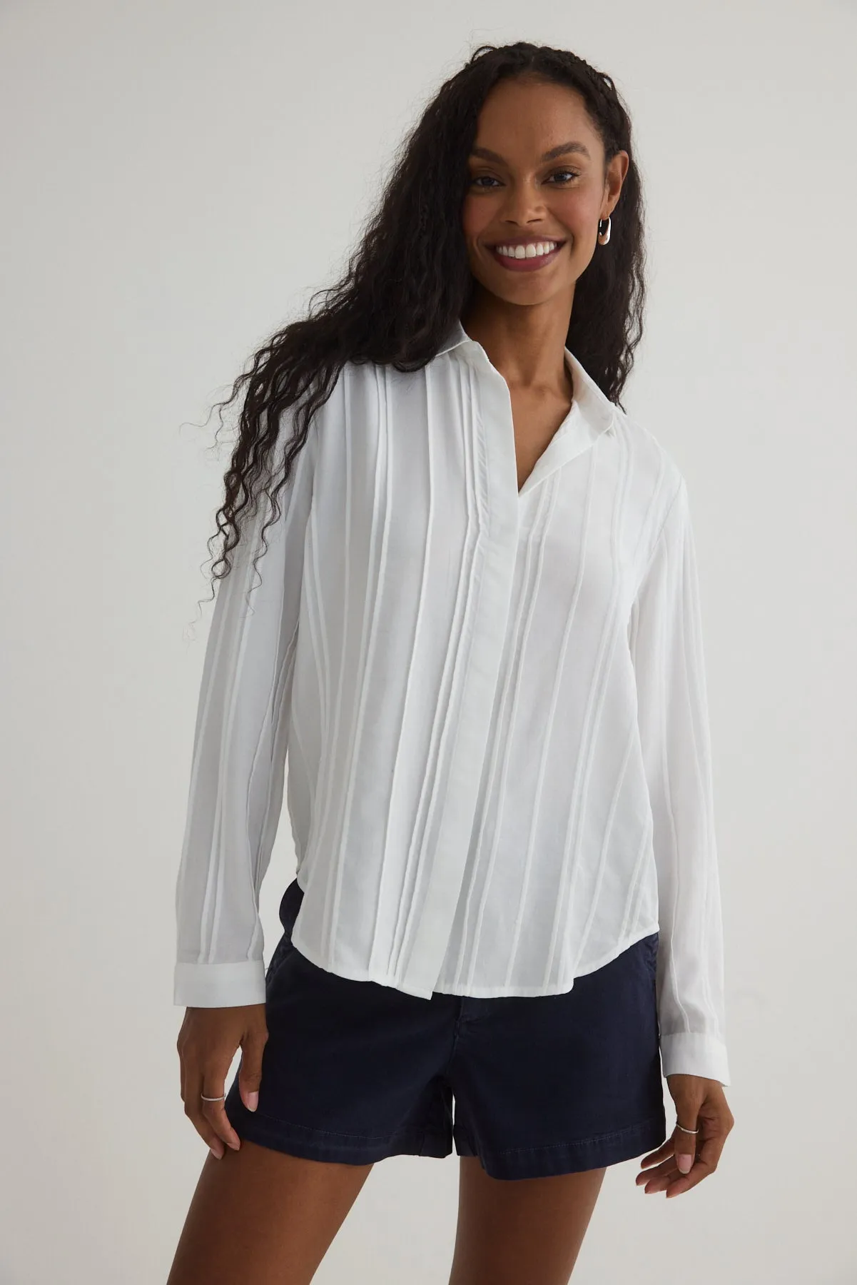 Pintuck Hidden Placket Shirt - White sold by Bella Dahl product image thumbnail 2