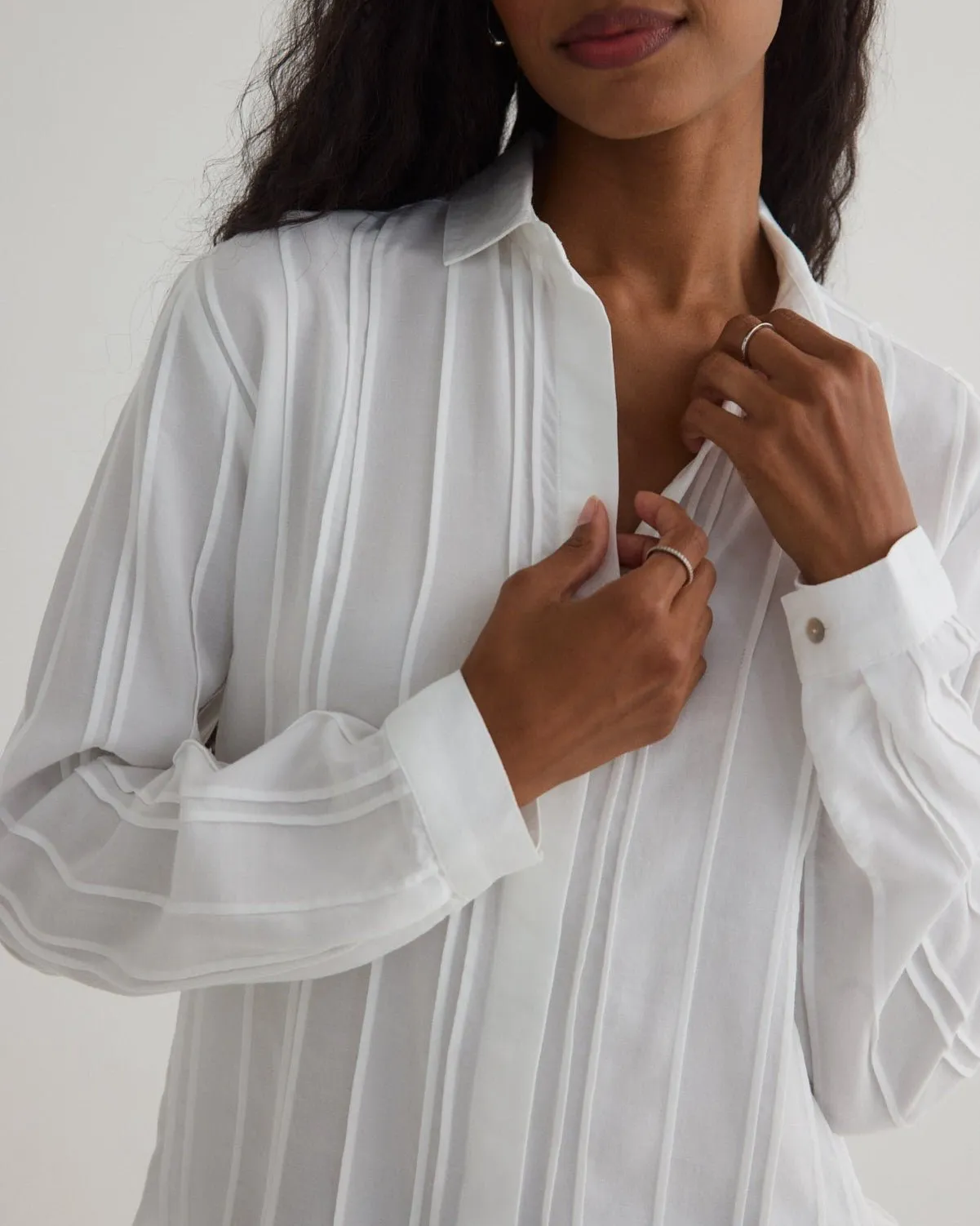 Pintuck Hidden Placket Shirt - White sold by Bella Dahl