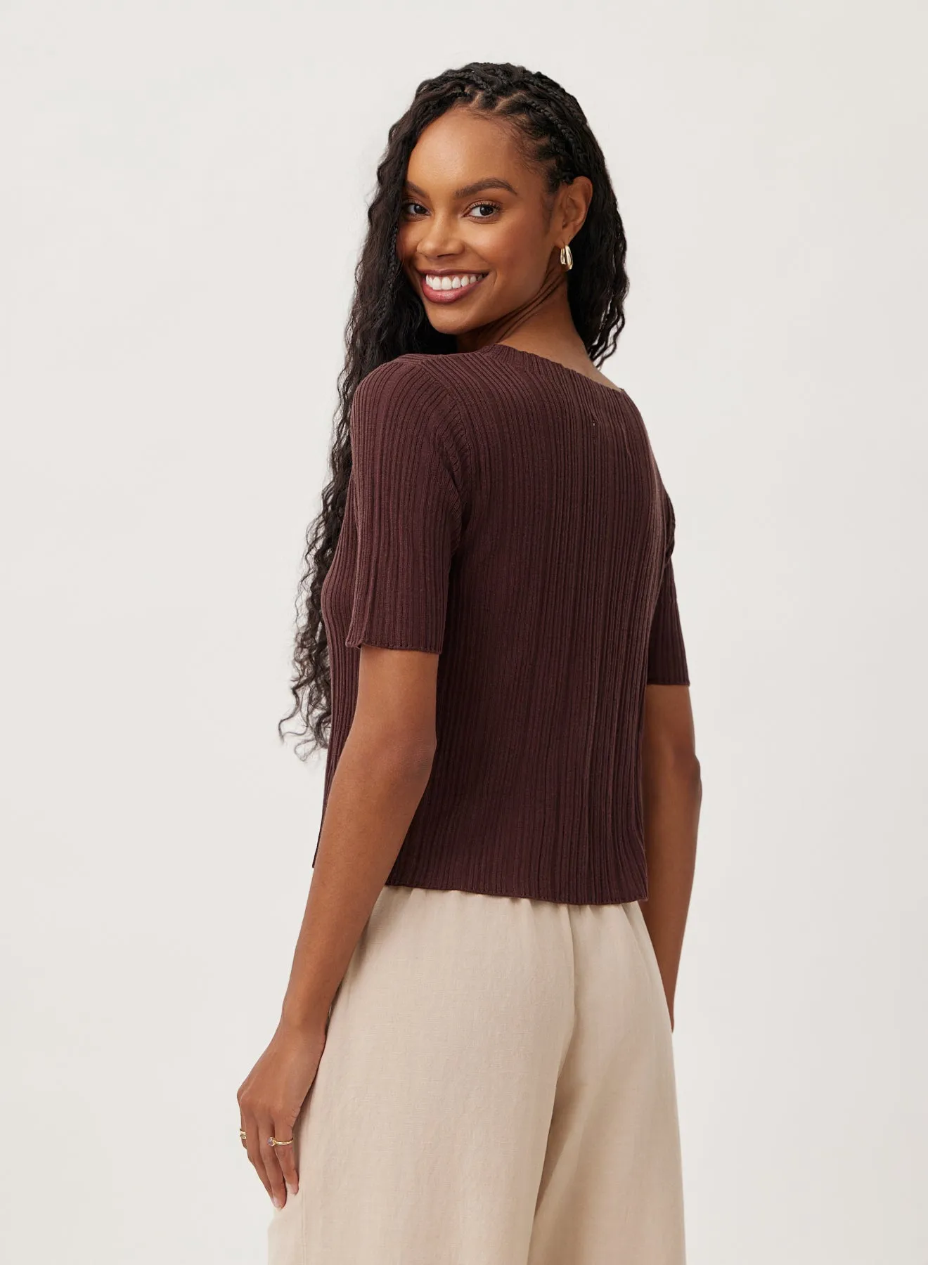 Textured Ribbed Short Sleeve Top - Casablanca Brown sold by Bella Dahl product image thumbnail 3