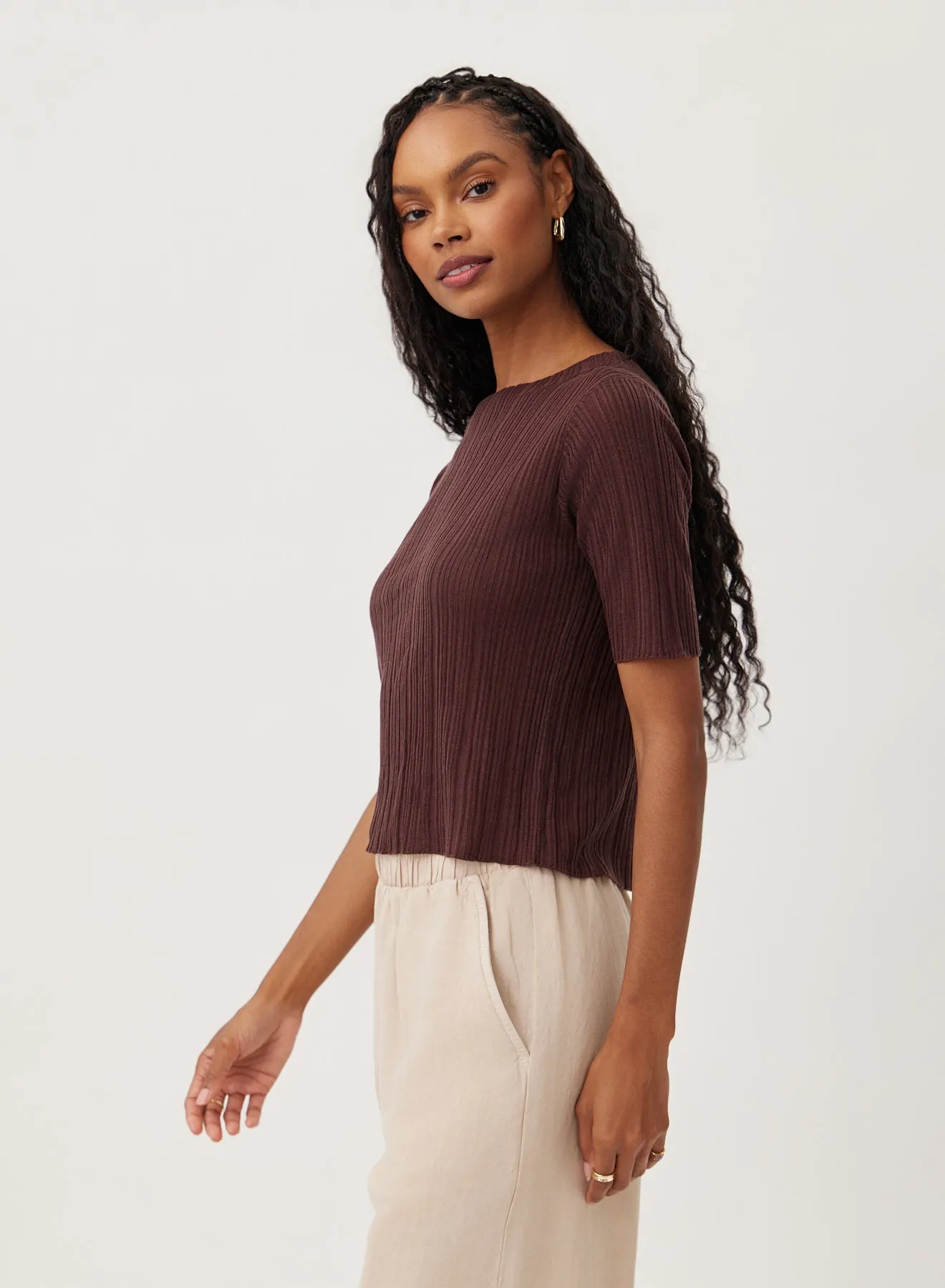 Textured Ribbed Short Sleeve Top - Casablanca Brown sold by Bella Dahl product image thumbnail 2