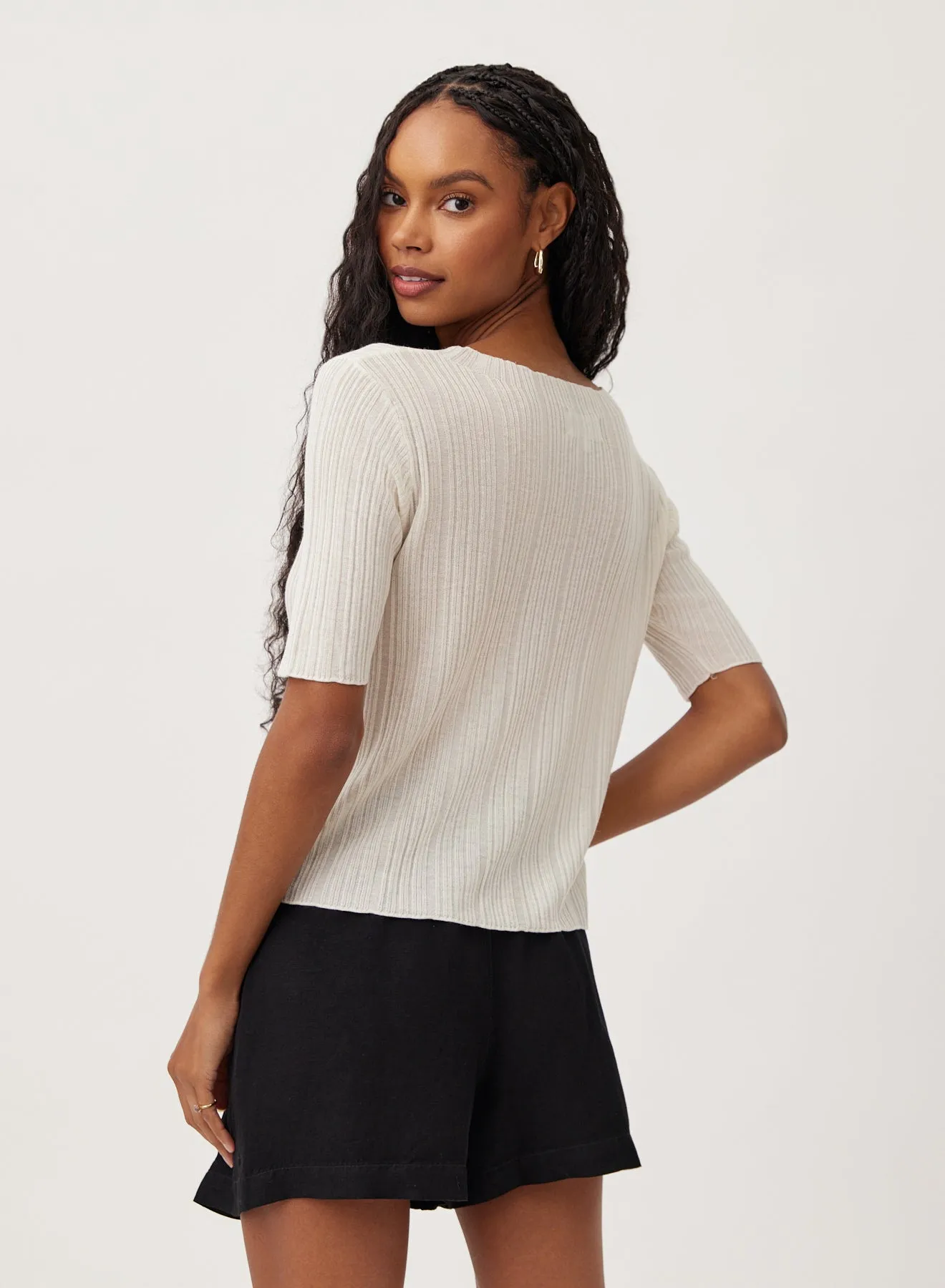 Textured Ribbed Short Sleeve Top - Off White sold by Bella Dahl product image thumbnail 4