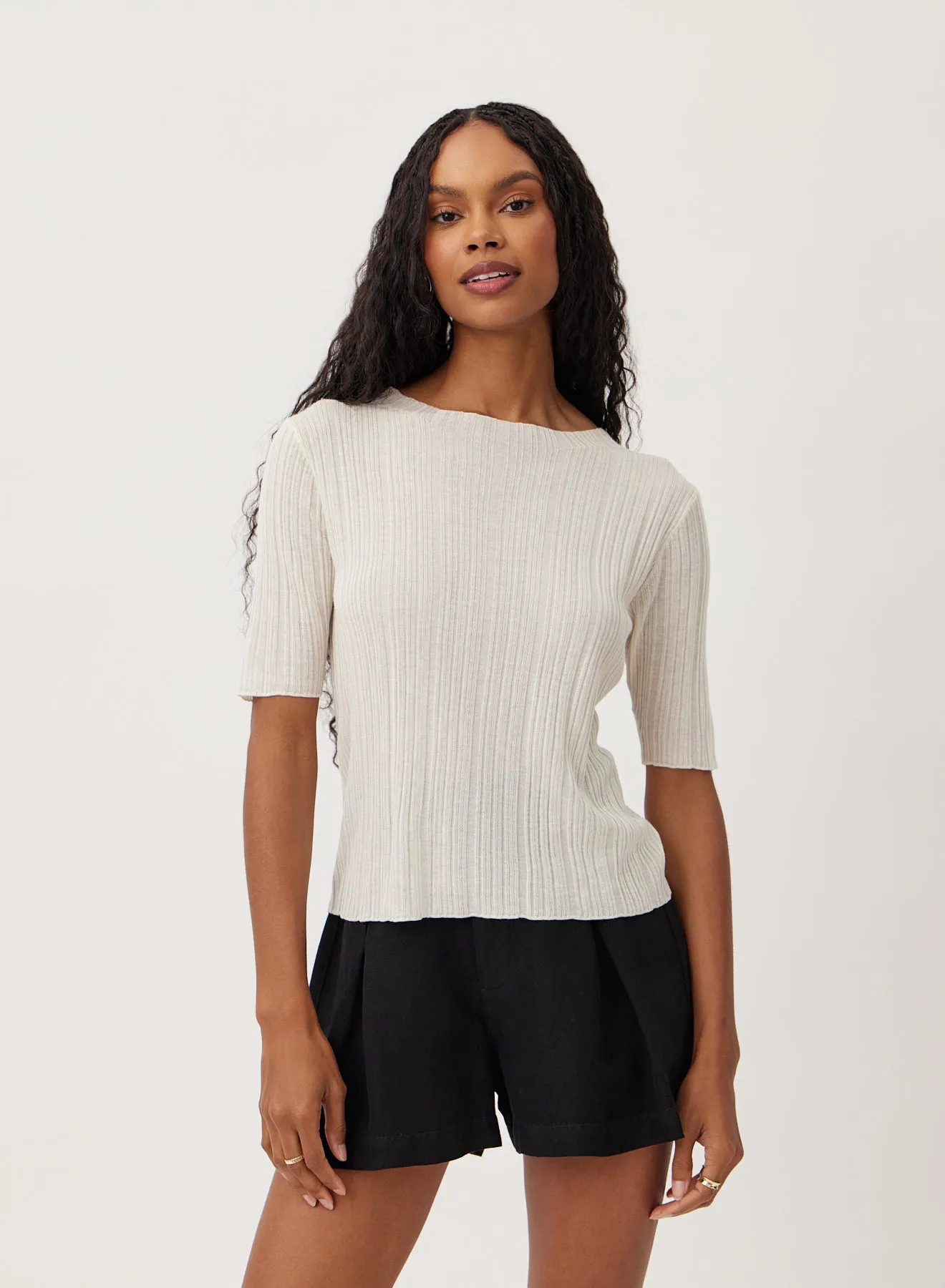 Textured Ribbed Short Sleeve Top - Off White sold by Bella Dahl product image thumbnail 2