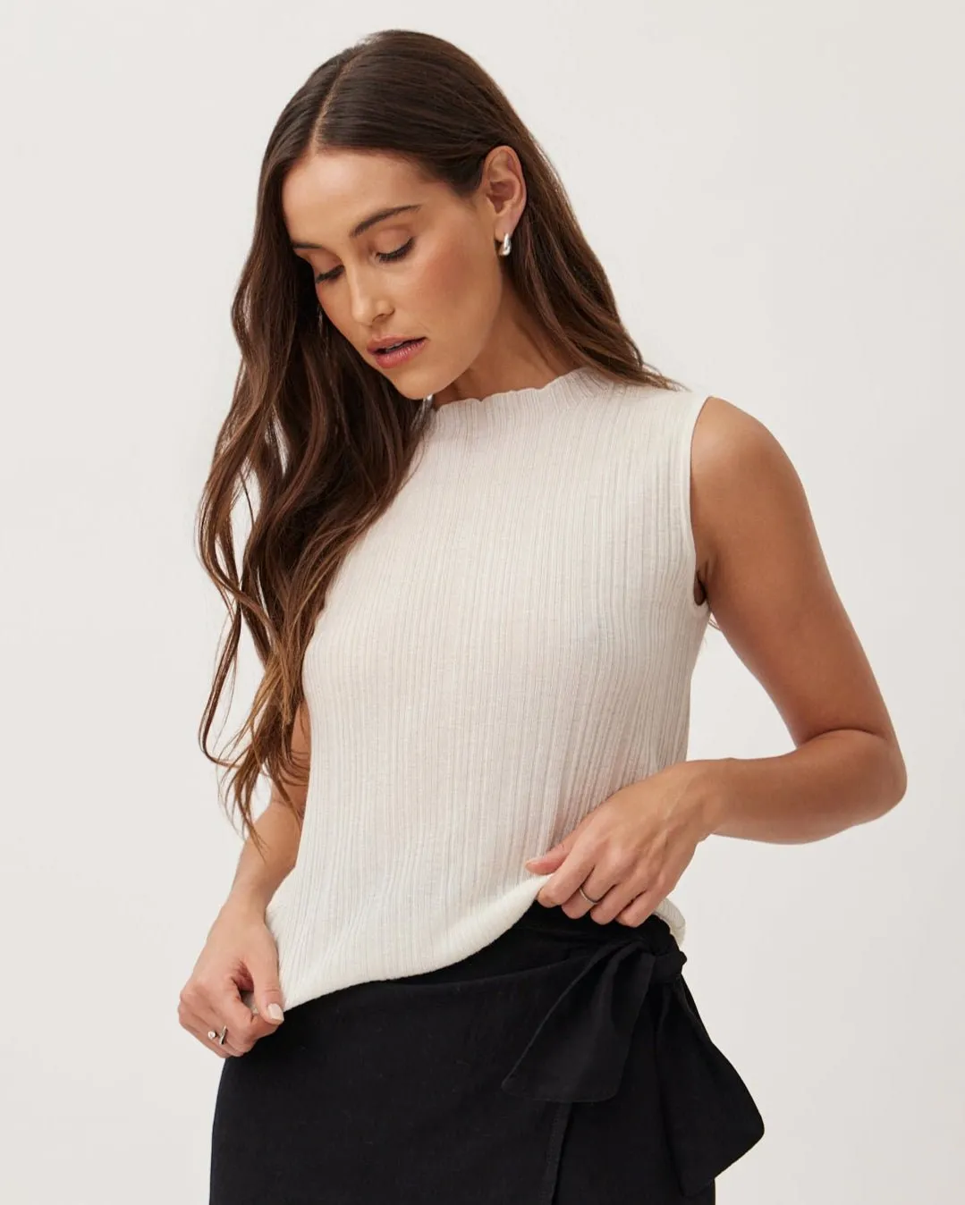 Texture Ribbed Mock Neck Top - Off White sold by Bella Dahl