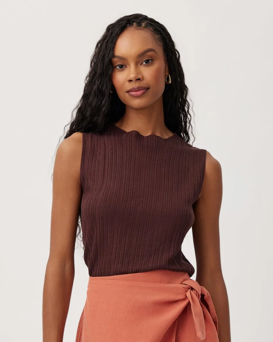 Texture Ribbed Mock Neck Top - Casablanca Brown sold by Bella Dahl