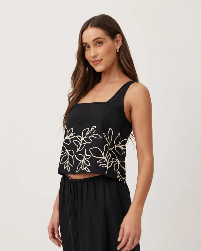 Square Neck Ladder Trim Top - Black sold by Bella Dahl