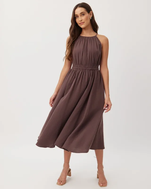 Cut Out Back Midi Halter Dress - Marrakech Brown sold by Bella Dahl