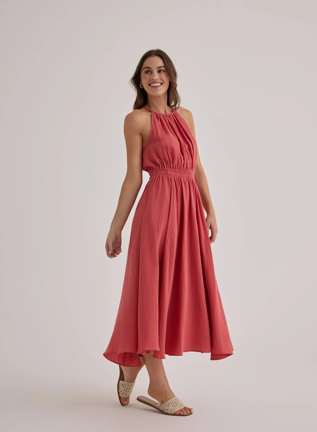 Cut Out Back Midi Halter Dress - Cherry Rose sold by Bella Dahl product image thumbnail 2
