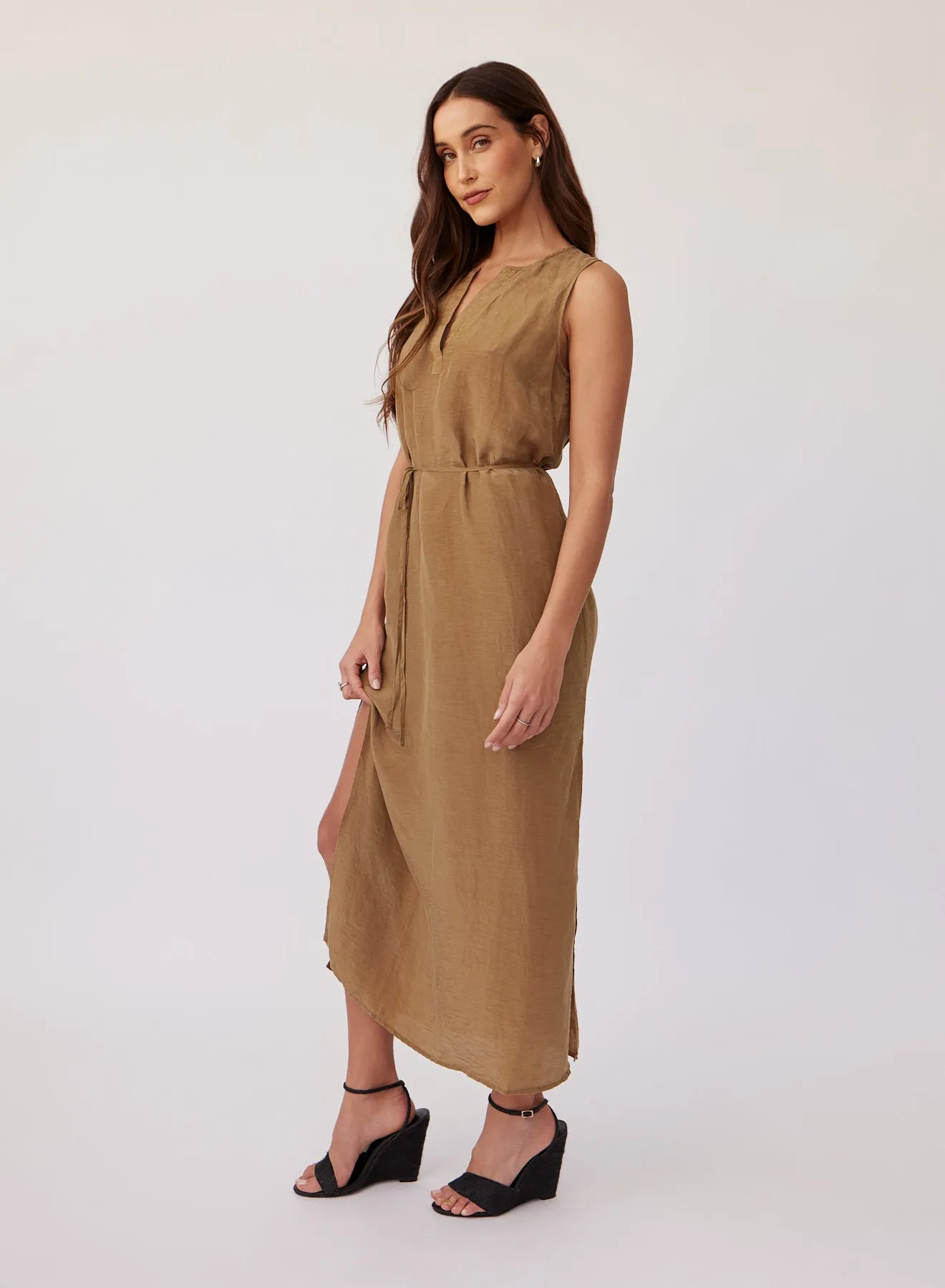 Sleeveless Belted Maxi Dress - Sahara Green sold by Bella Dahl product image thumbnail 2