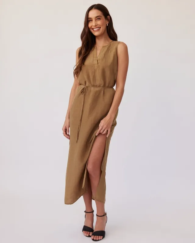 Sleeveless Belted Maxi Dress - Sahara Green sold by Bella Dahl