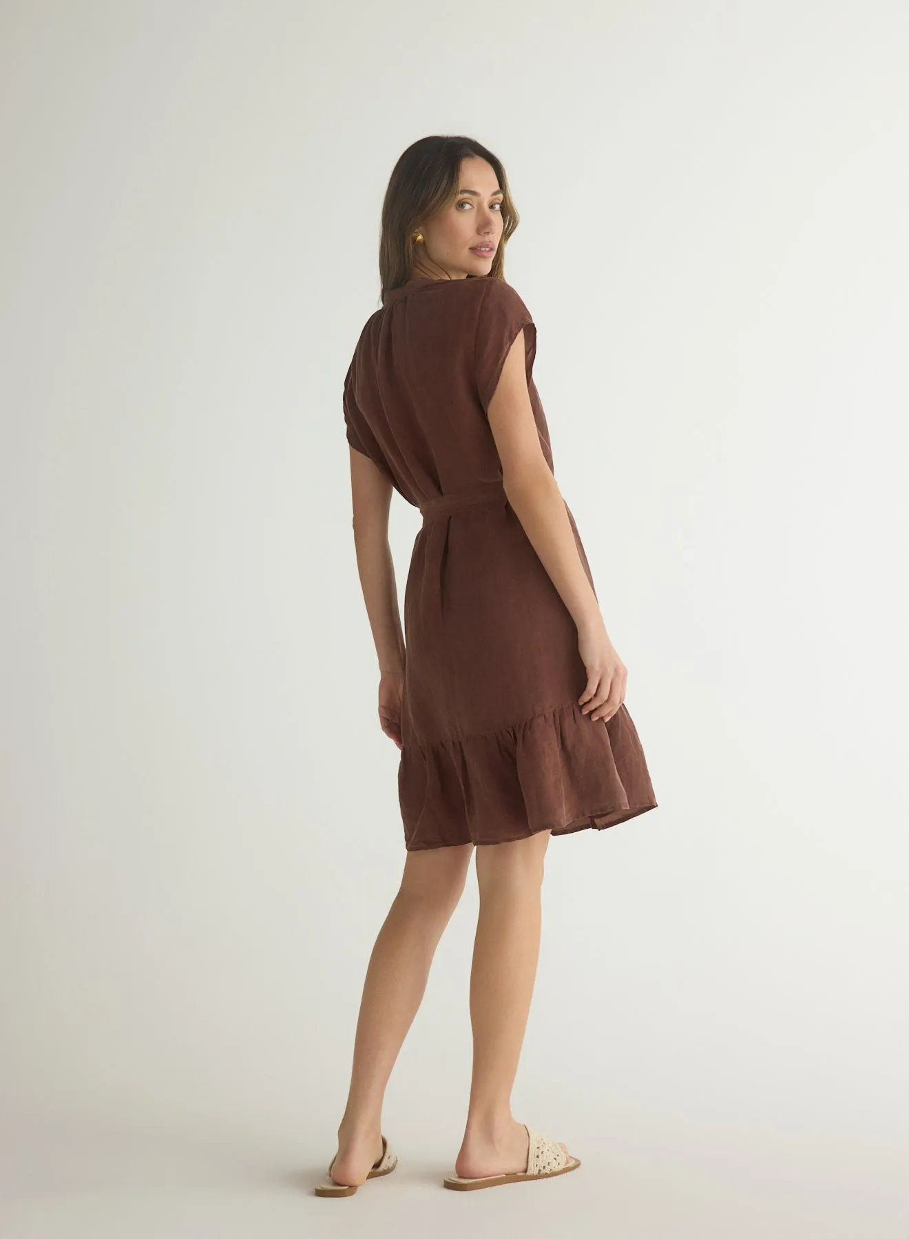 Cap Sleeve Ruffle Hem Shirt Dress - Casablanca Brown sold by Bella Dahl product image thumbnail 3