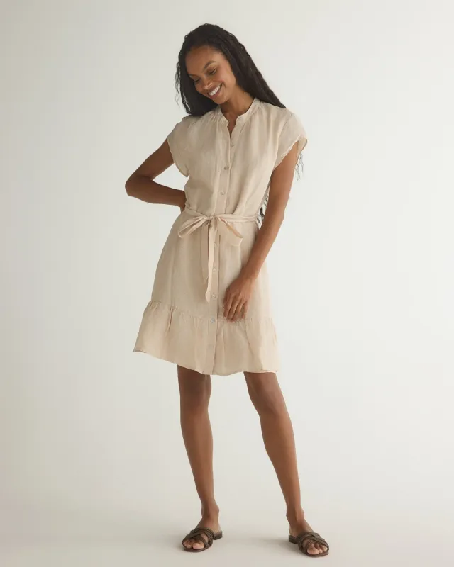 Cap Sleeve Ruffle Hem Shirt Dress - Moroccan Sand sold by Bella Dahl