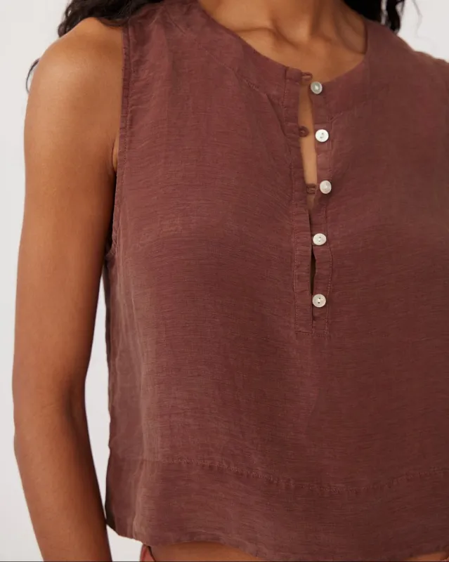 Sleeveless Half Placket Top - Casablanca Brown sold by Bella Dahl