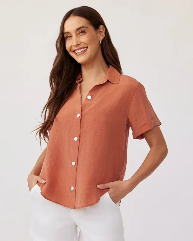 Cuffed Short Sleeve Shirt - Spiced Sienna sold by Bella Dahl