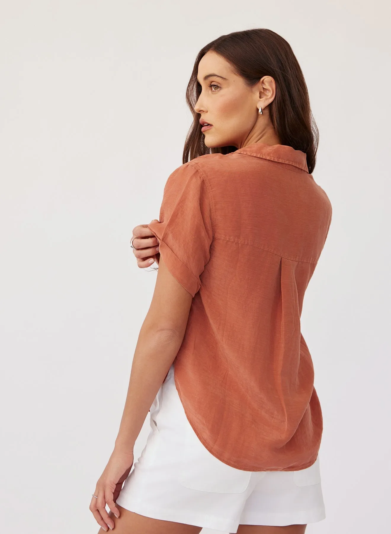 Cuffed Short Sleeve Shirt - Spiced Sienna sold by Bella Dahl product image thumbnail 3