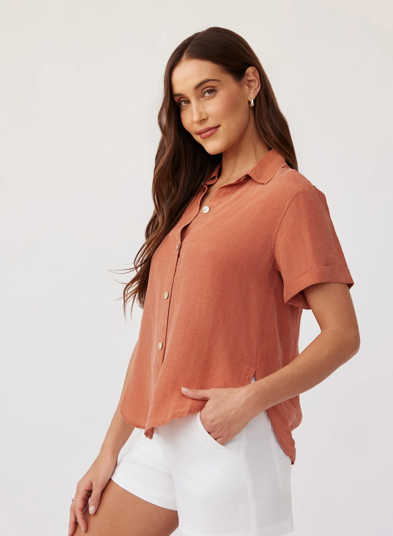 Cuffed Short Sleeve Shirt - Spiced Sienna sold by Bella Dahl product image thumbnail 2