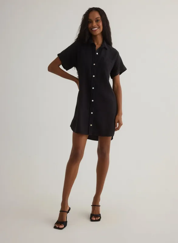 Roll Sleeve Pocket Shirt Dress - Black sold by Bella Dahl