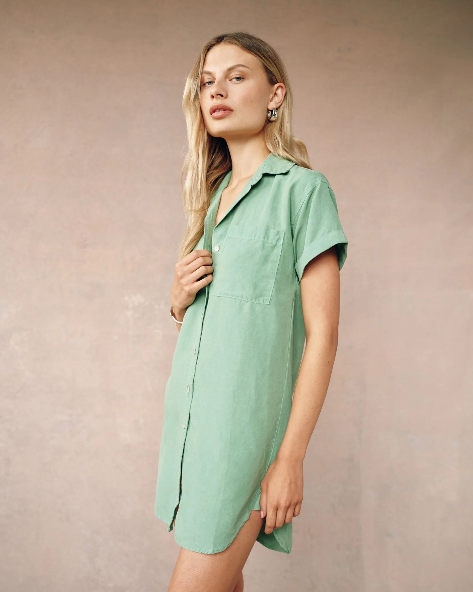 Roll Sleeve Pocket Shirt Dress - Summer Green sold by Bella Dahl product image thumbnail 3
