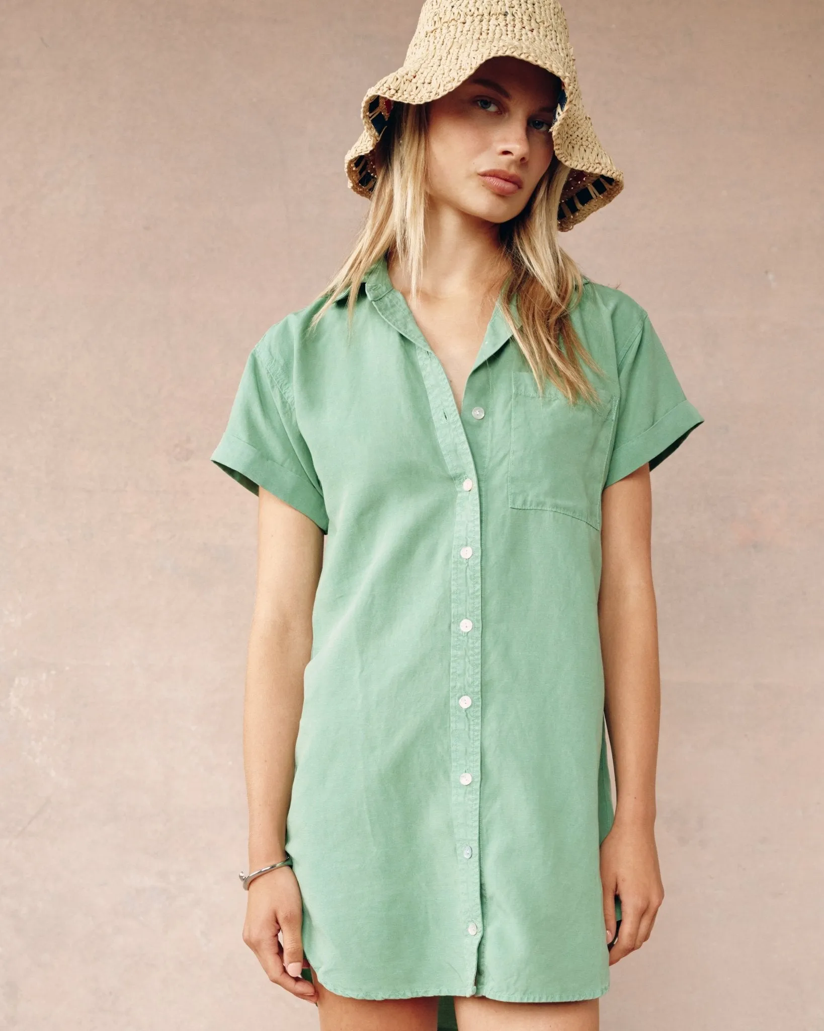 Roll Sleeve Pocket Shirt Dress - Summer Green sold by Bella Dahl