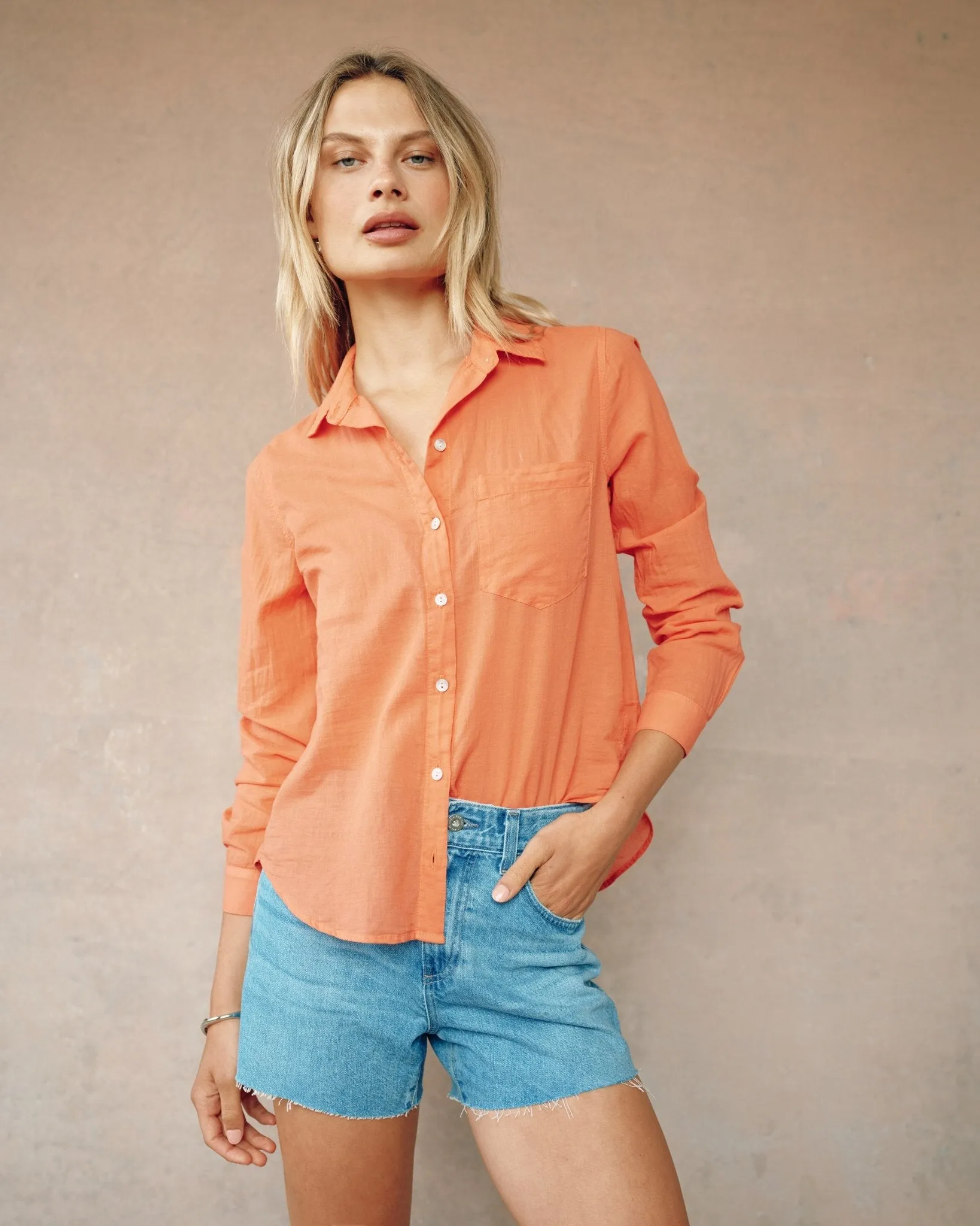 Pocket Button Down - Bright Tangerine sold by Bella Dahl