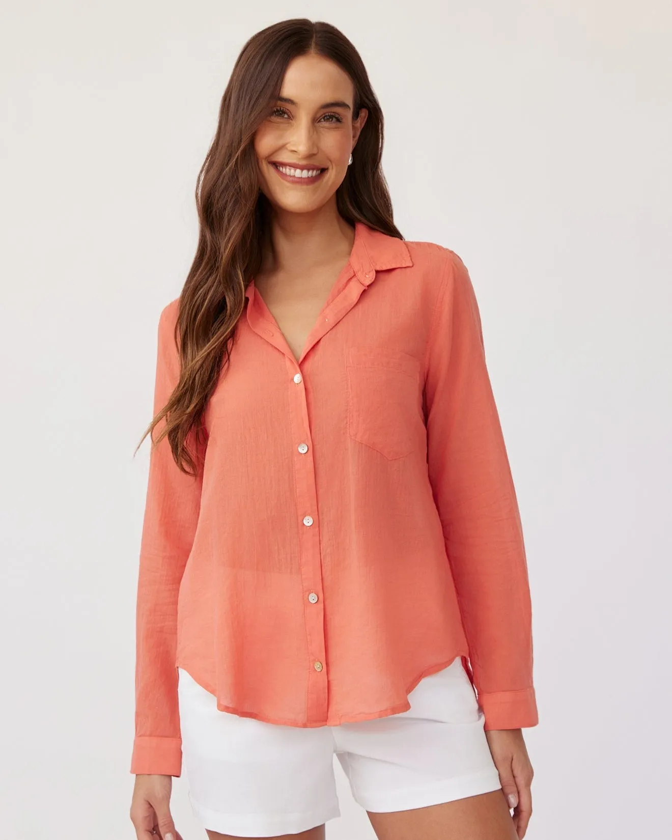 Pocket Button Down - Bright Tangerine sold by Bella Dahl product image thumbnail 4