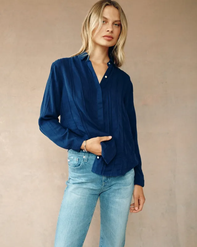 Pintuck Hidden Placket Shirt - Summer Navy sold by Bella Dahl