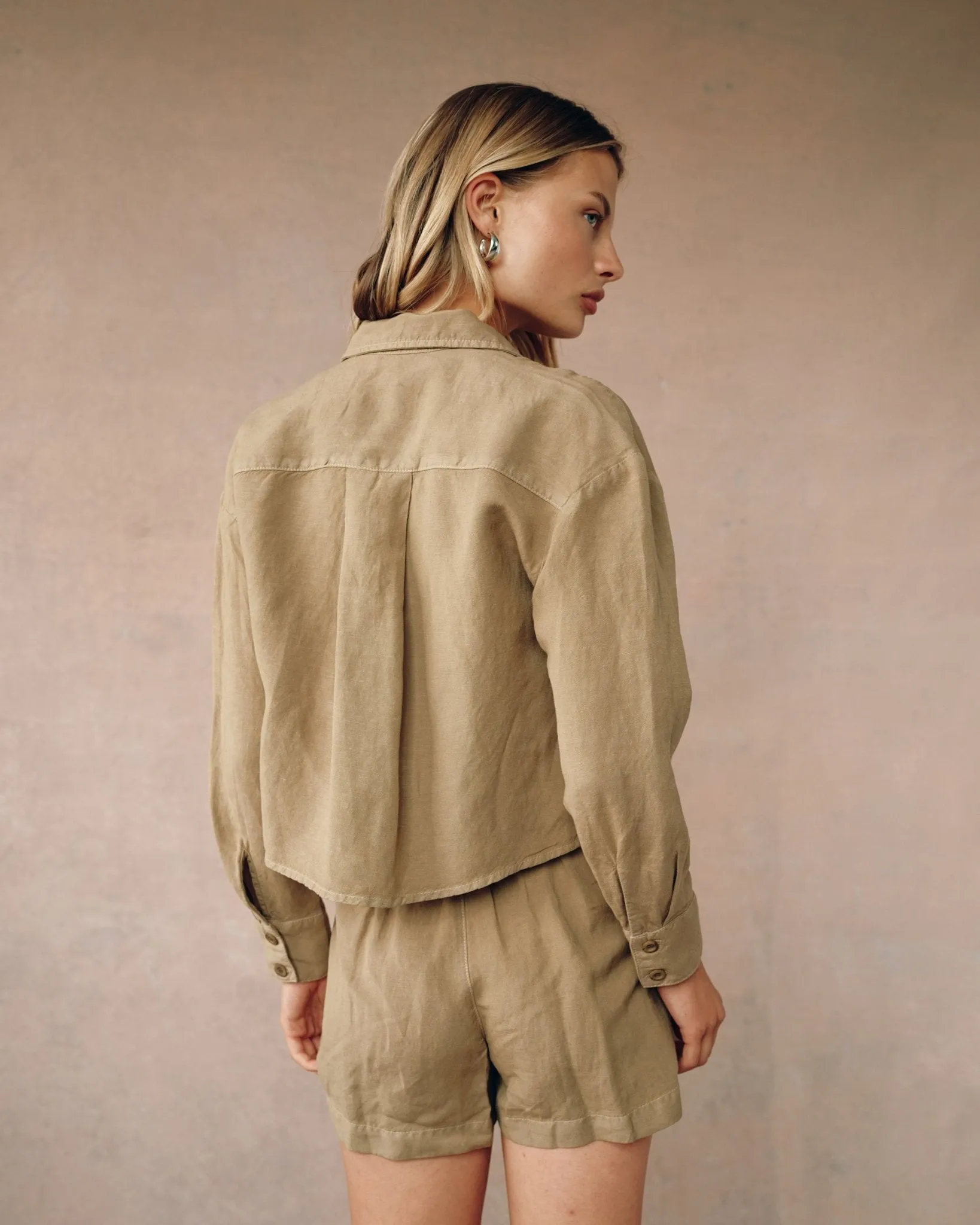Oversized Cropped Shacket - Sahara Olive sold by Bella Dahl product image thumbnail 5