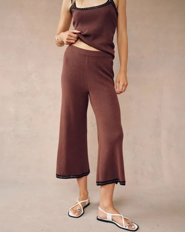 Crocheted Trim Cropped Pant - Dune Brown sold by Bella Dahl