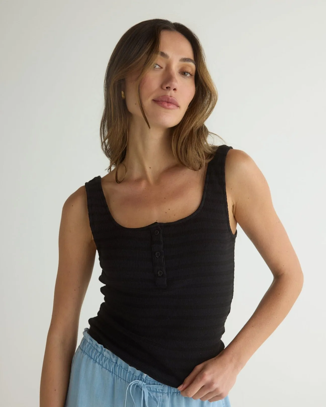 Tank Henley - Black sold by Bella Dahl