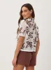 Short Sleeve Button Down Sweater - Brown Palm Print sold by Bella Dahl