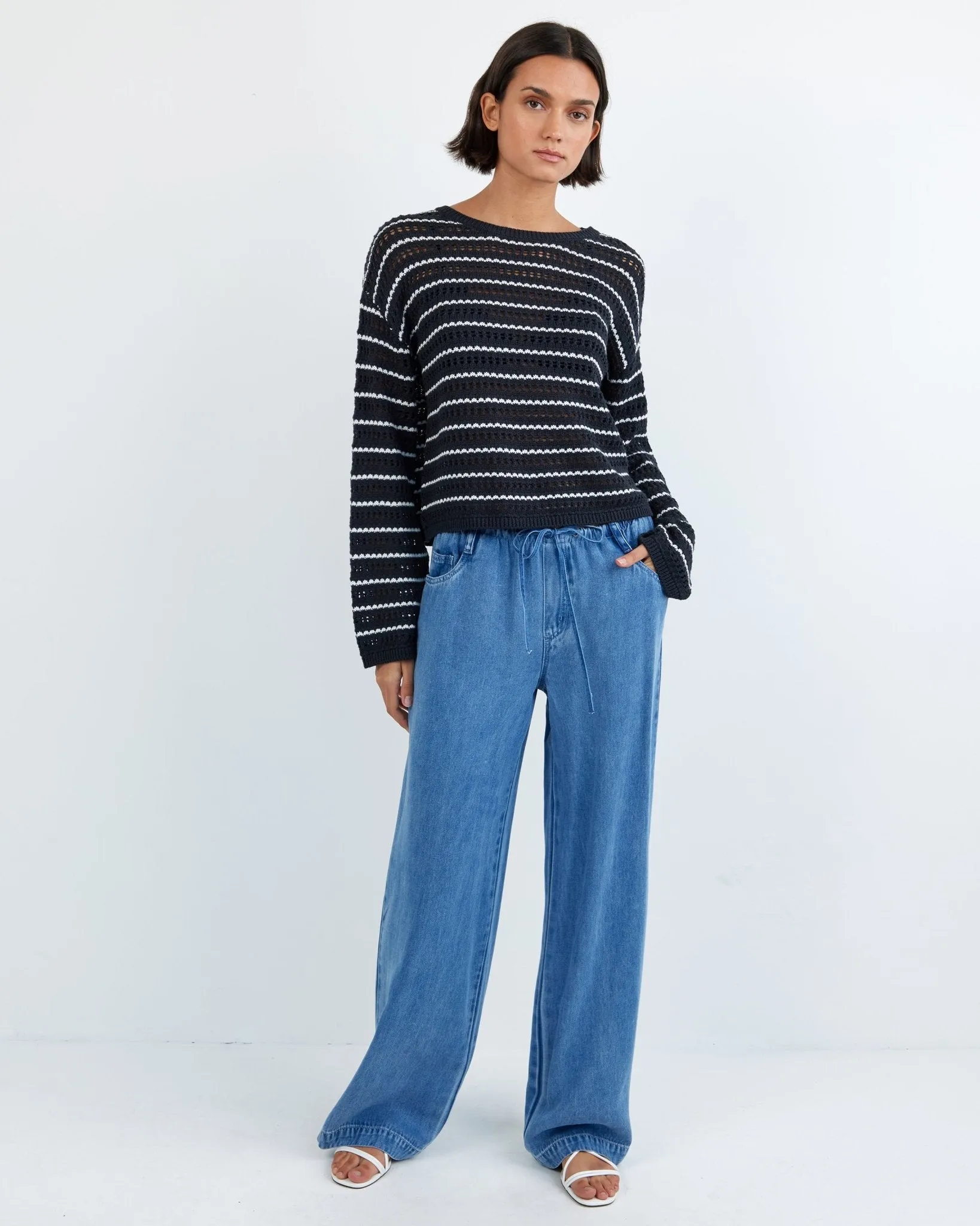 Crew Neck Sweater - Black Ivory Stripe sold by Bella Dahl product image thumbnail 2