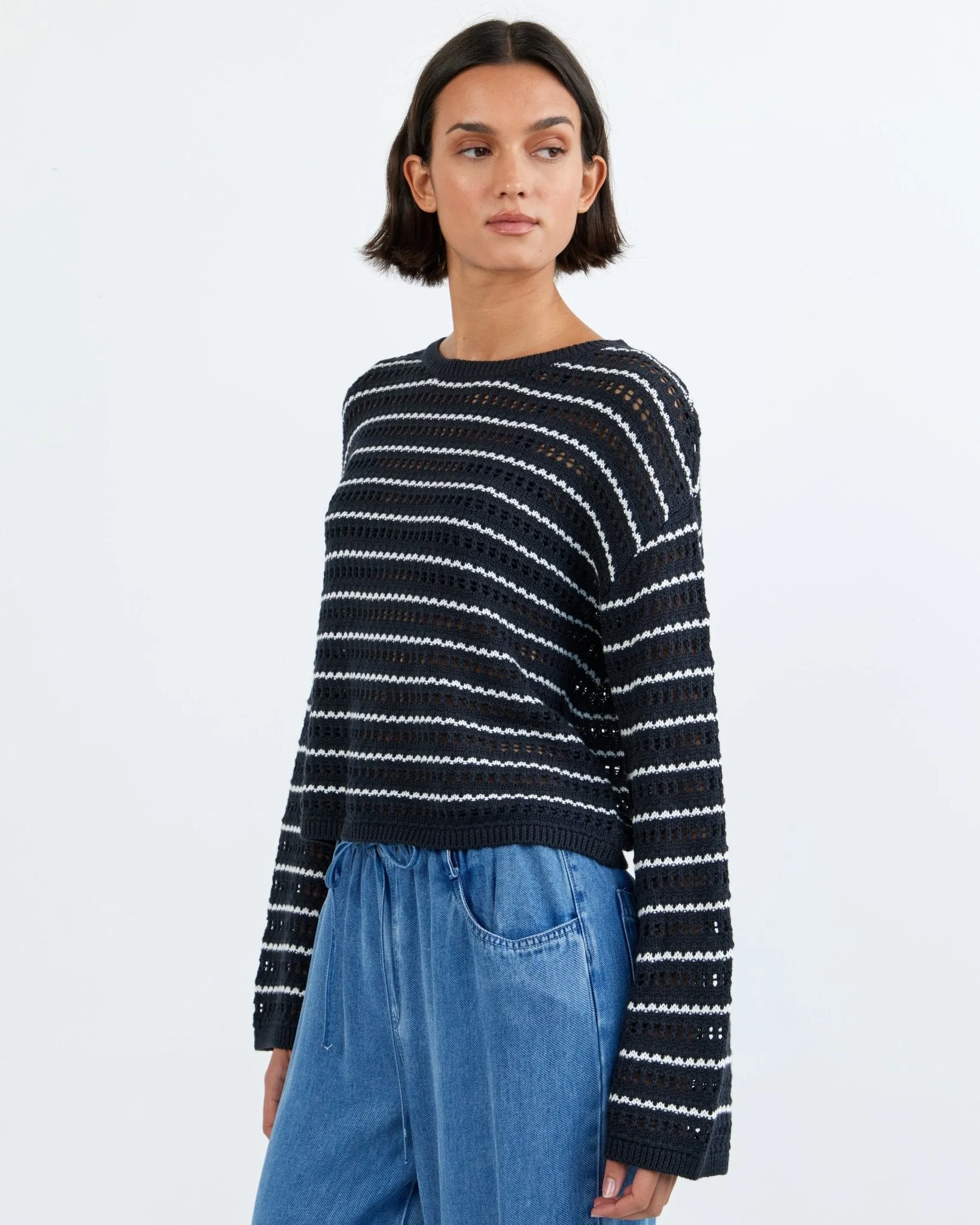 Crew Neck Sweater - Black Ivory Stripe sold by Bella Dahl product image thumbnail 4