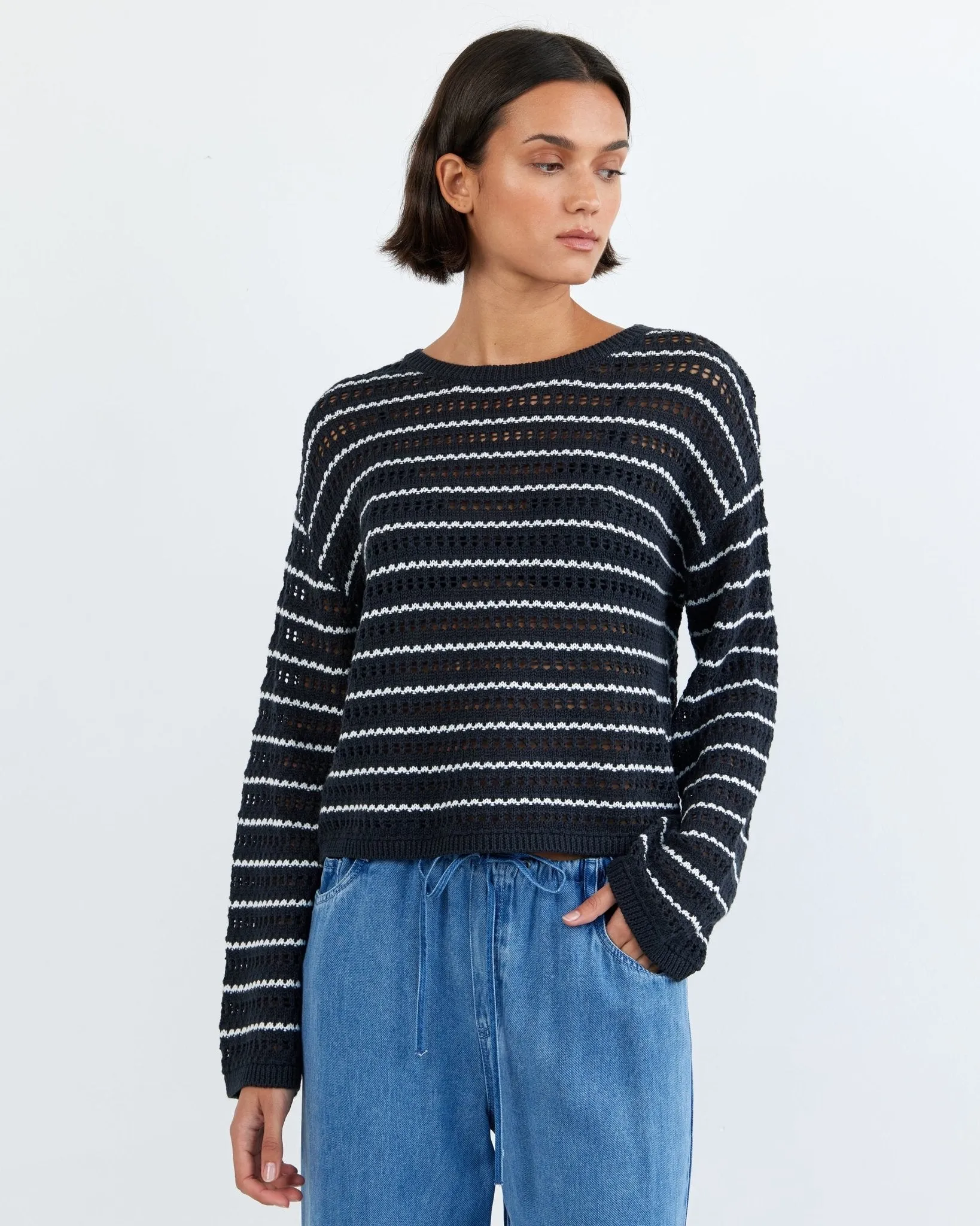 Crew Neck Sweater - Black Ivory Stripe sold by Bella Dahl product image thumbnail 3