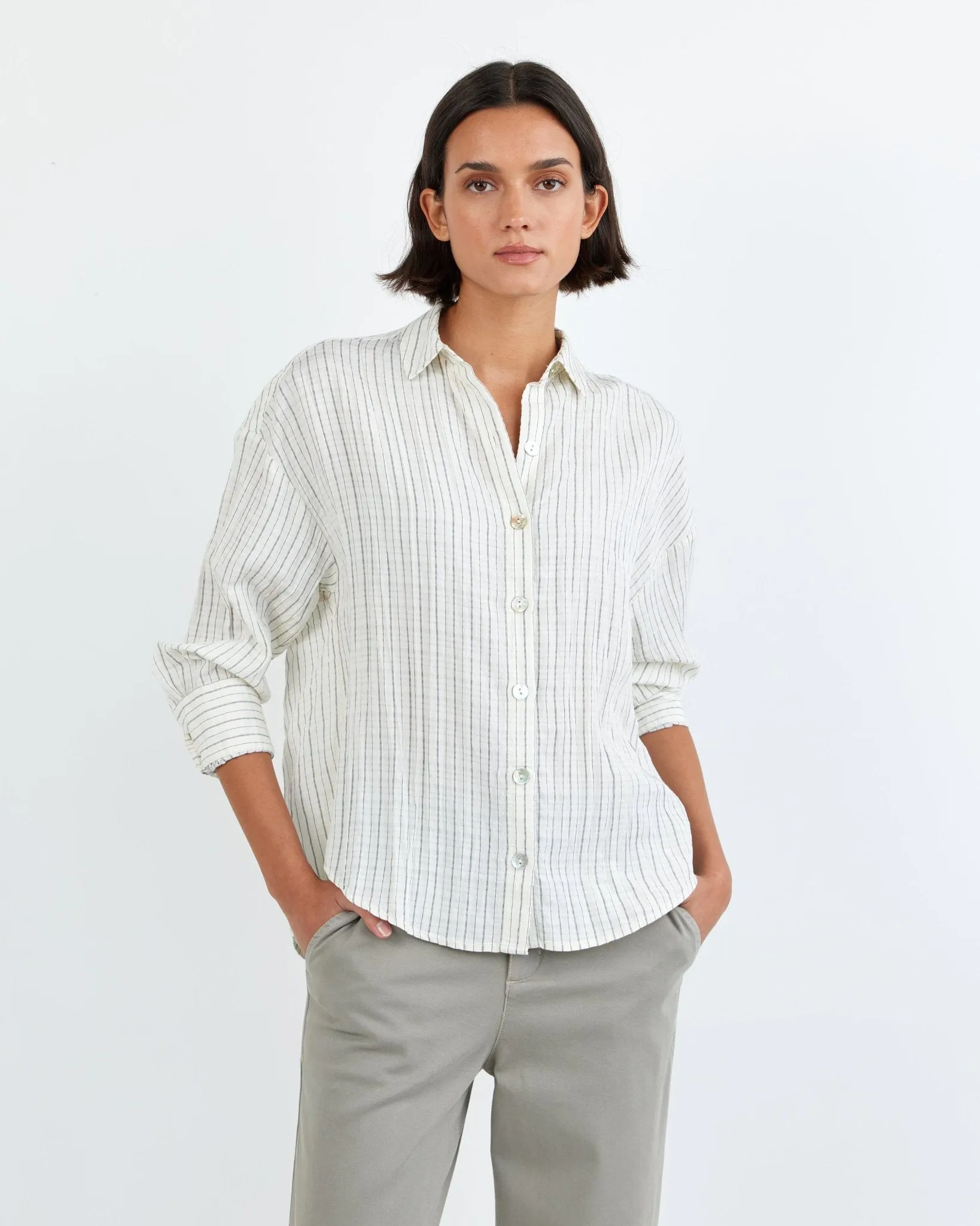 Boyfriend Button Down - Ecru/Black Pinstripe sold by Bella Dahl product image thumbnail 2