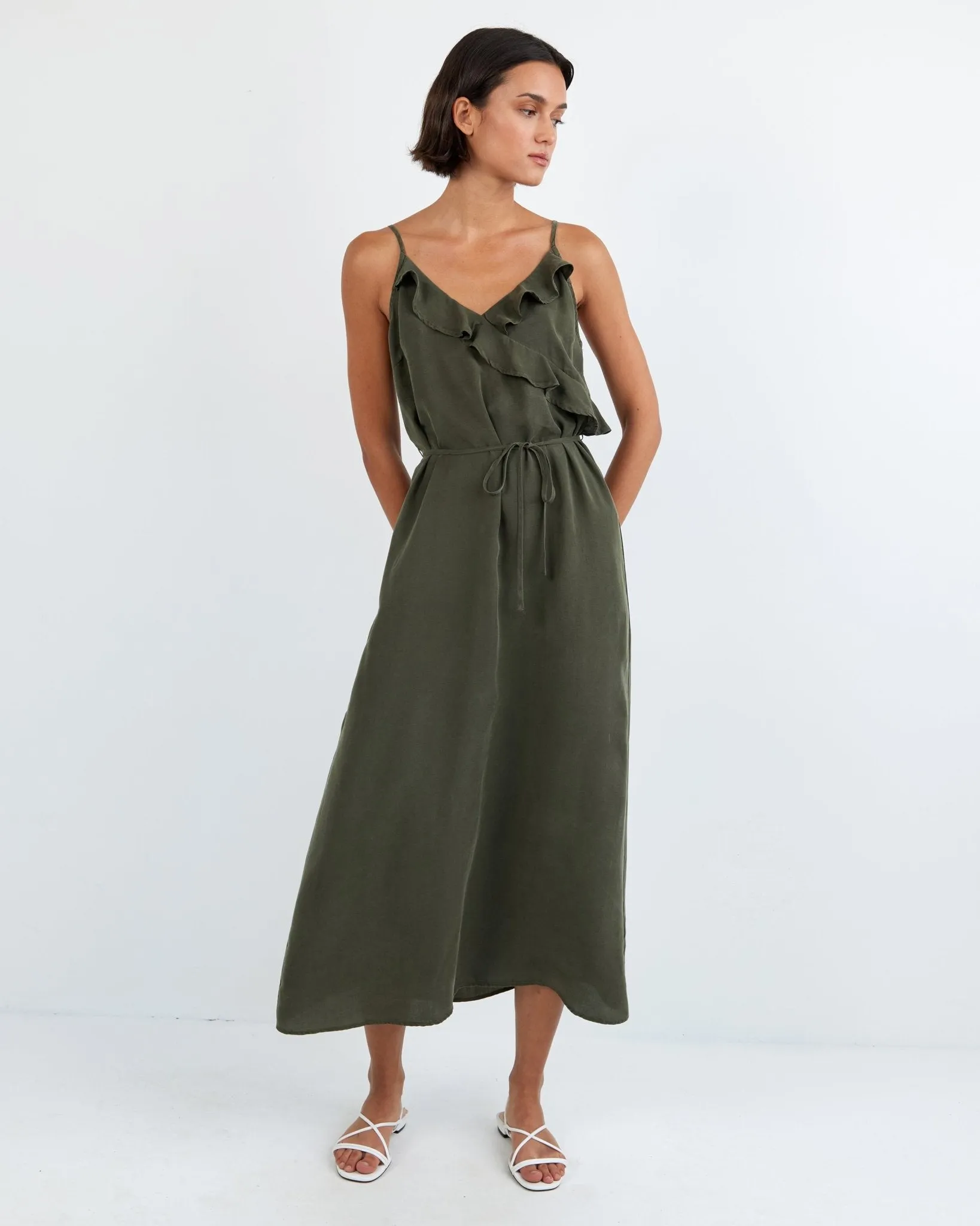 Ruffle Cami Midi Dress - Forest Army sold by Bella Dahl