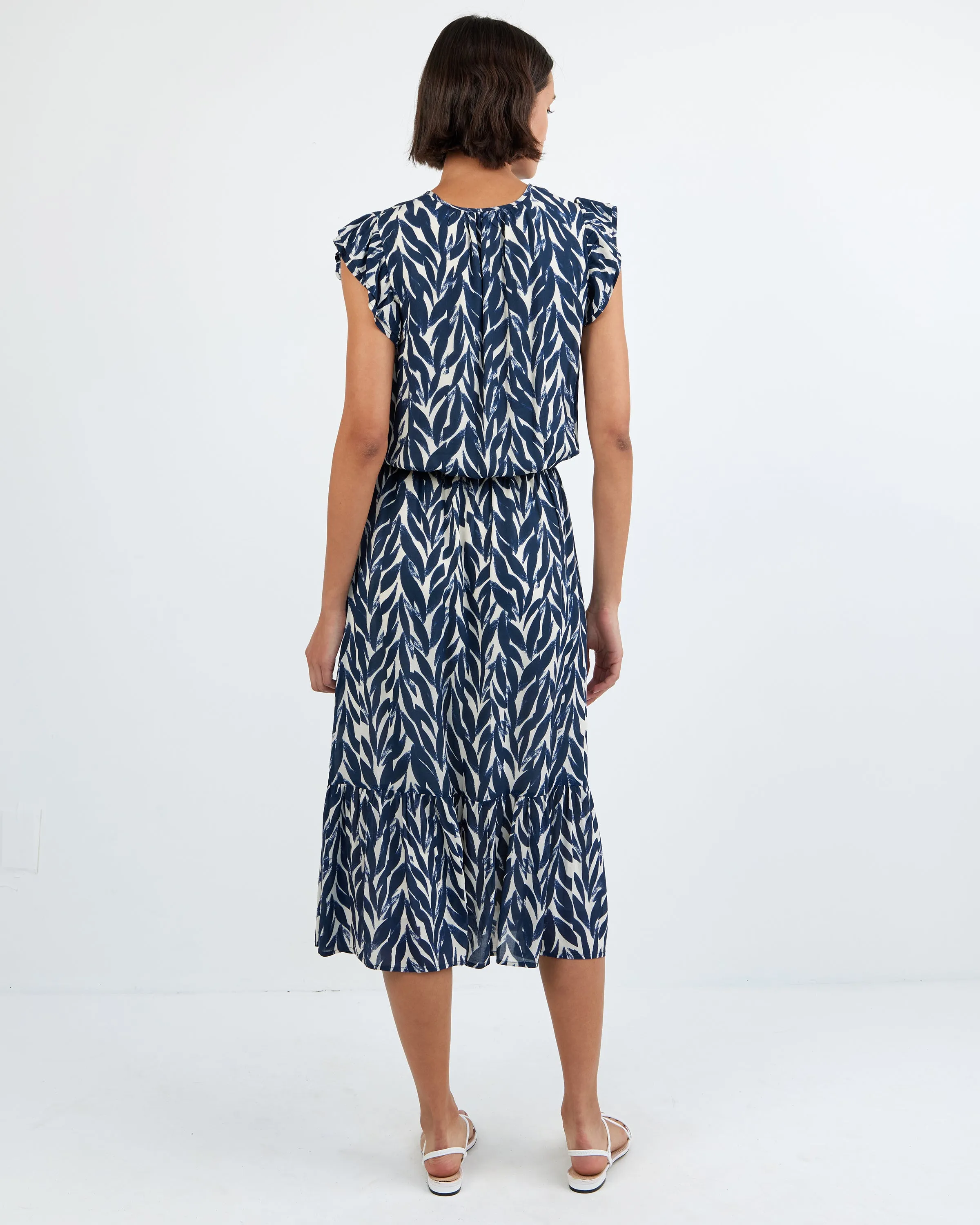 Ruffle Midi Dress - Navy Leaves Print sold by Bella Dahl product image thumbnail 4