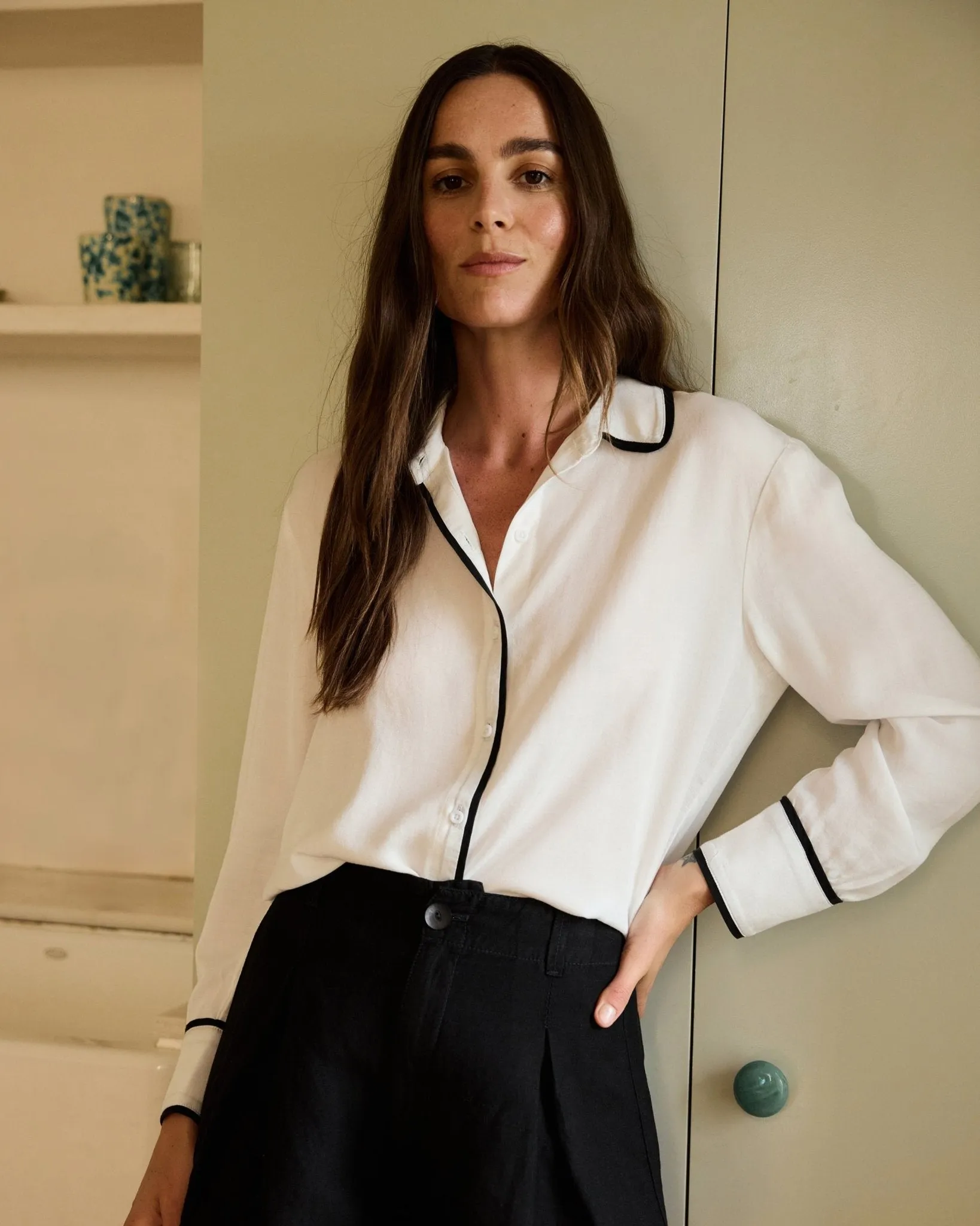 Contrast Trim Shirt - Off White sold by Bella Dahl product image thumbnail 3