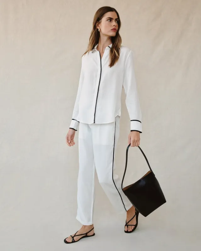 Contrast Trim Shirt - Off White sold by Bella Dahl