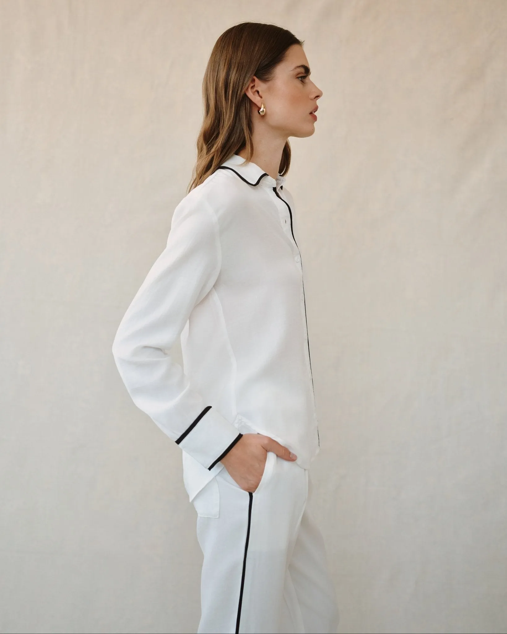 Contrast Trim Shirt - Off White sold by Bella Dahl product image thumbnail 2