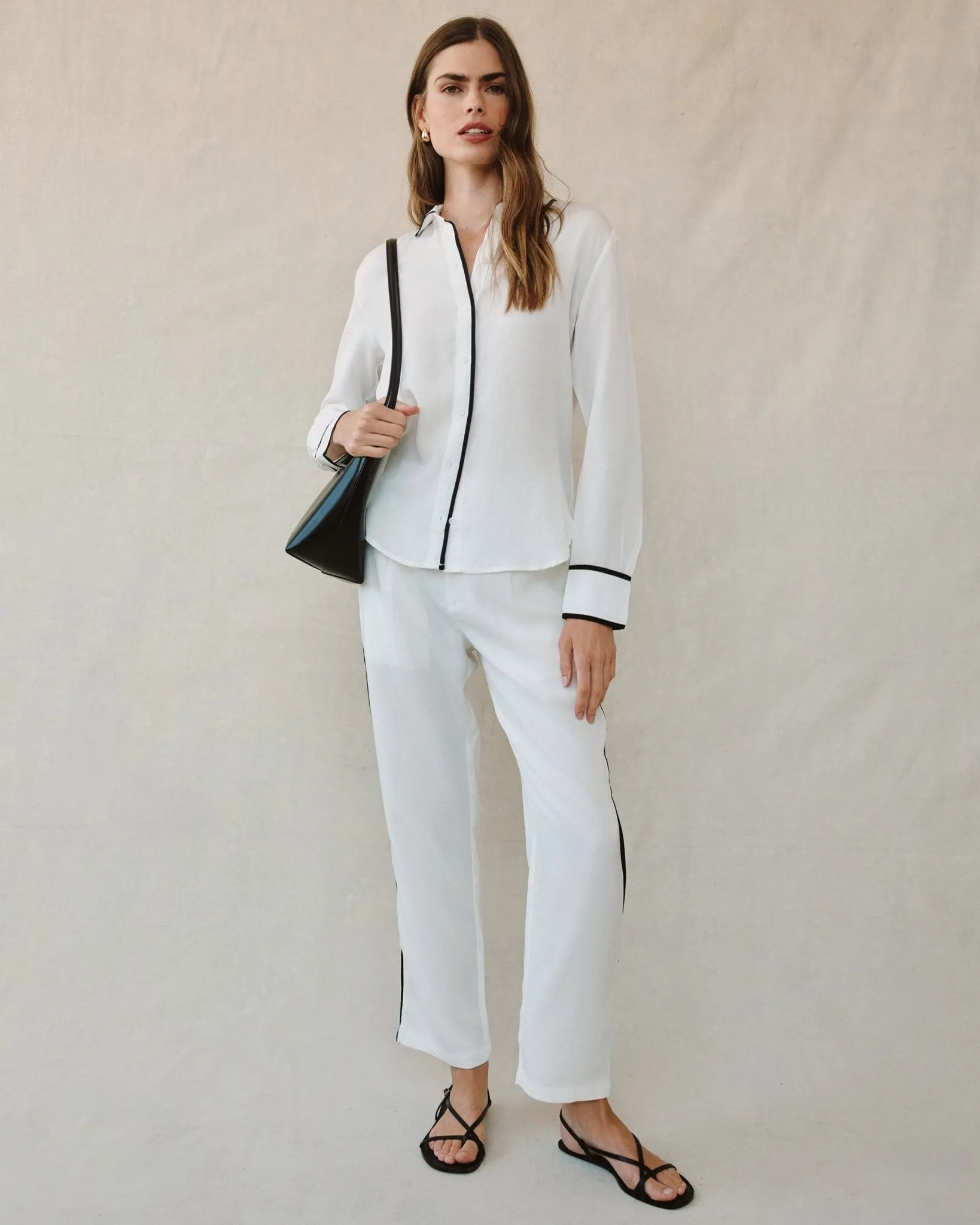 Contrast Trim Shirt - Off White sold by Bella Dahl product image thumbnail 5