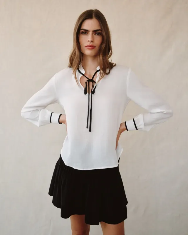 Contrast Trim Long Sleeve Pullover - Off White sold by Bella Dahl