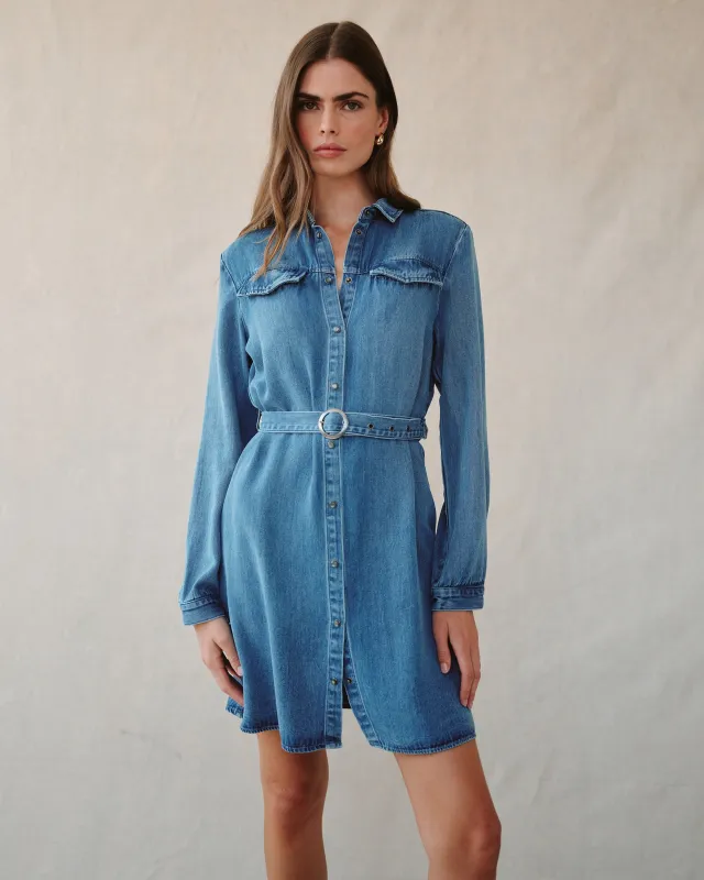 Flap Pocket Belted Shirt Dress - Medium Vintage Wash made by Bella Dahl