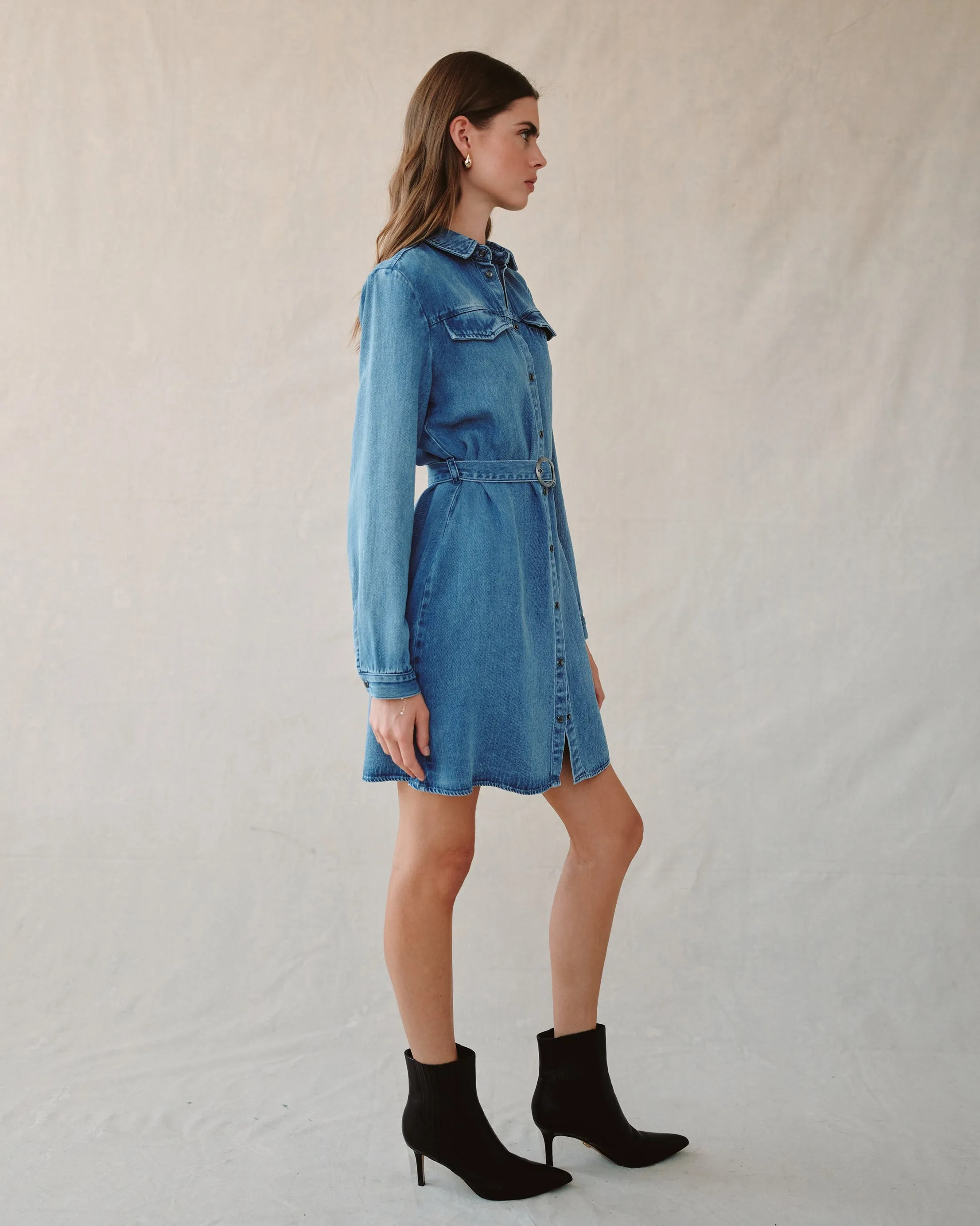 Flap Pocket Belted Shirt Dress - Medium Vintage Wash sold by Bella Dahl product image thumbnail 4