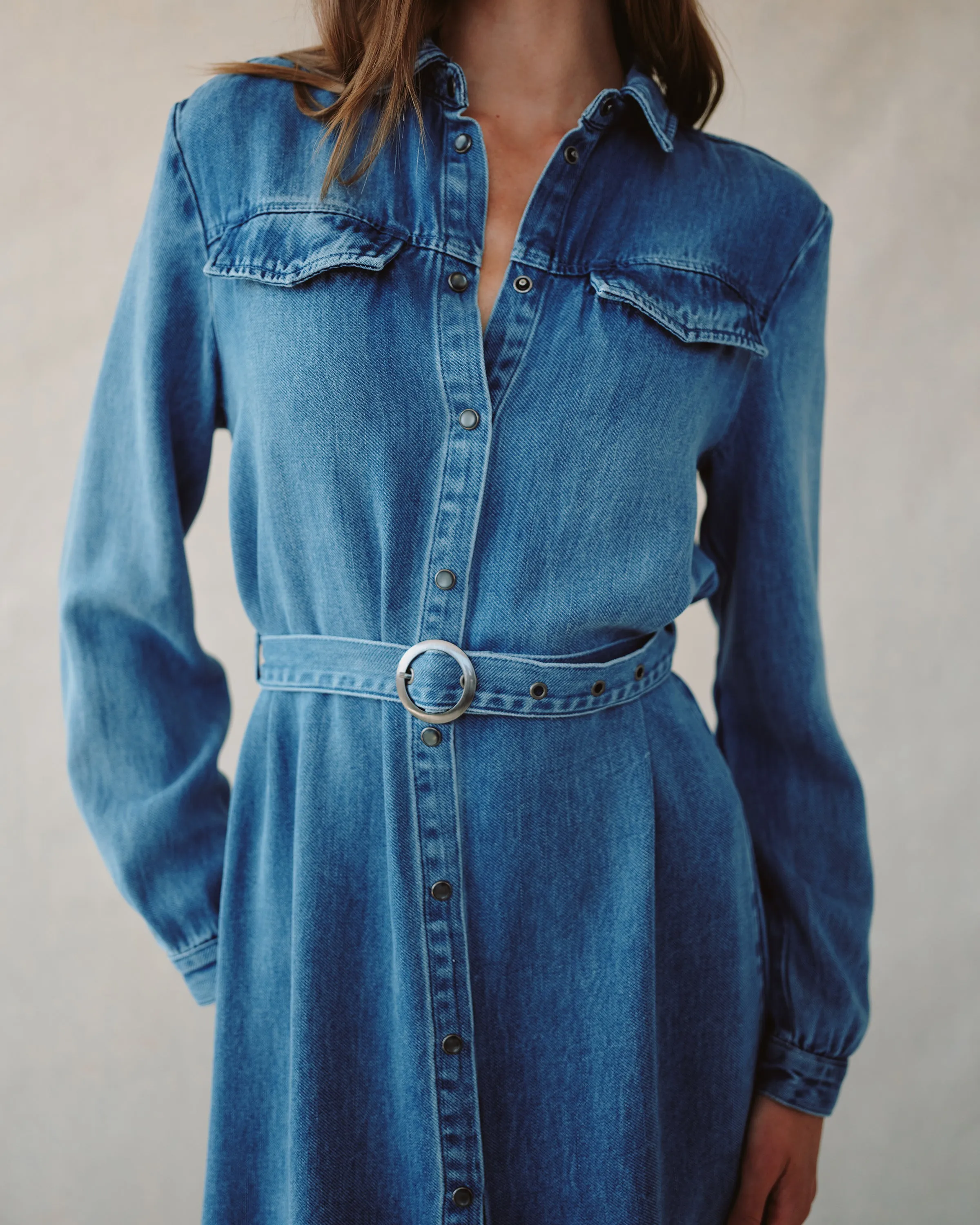 Flap Pocket Belted Shirt Dress - Medium Vintage Wash sold by Bella Dahl product image thumbnail 2